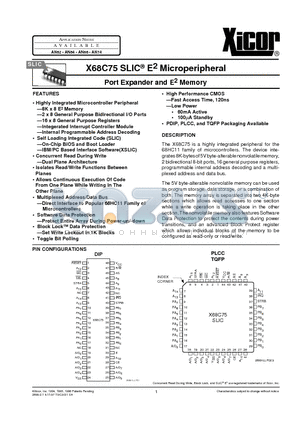 X68C75P datasheet - Port Expander and E2 Memory