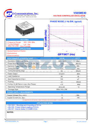 V585ME40 datasheet - VOLTAGE CONTROLLED OSCILLATOR