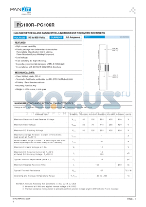 PG101R datasheet - HALOGEN FREE GLASS PASSIVATED JUNCTION FAST RECOVERY RECTIFIERS