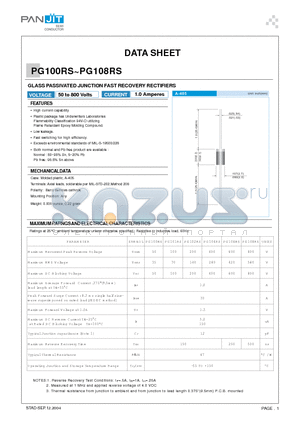 PG101RS datasheet - GLASS PASSIVATED JUNCTION FAST RECOVERY RECTIFIERS