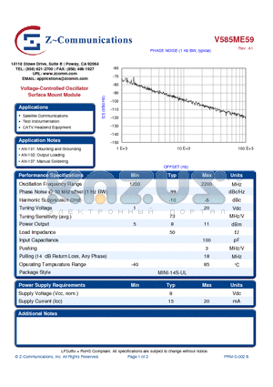 V585ME59_10 datasheet - Voltage-Controlled Oscillator Surface Mount Module