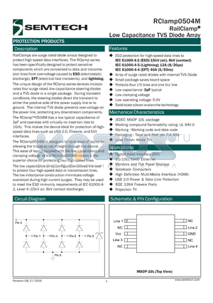 RCLAMP0504M datasheet - RailClamp^ Low Capacitance TVS Diode Array