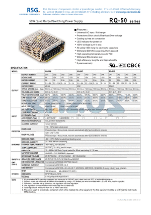 RQ-50B datasheet - 50W Quad Output Switching Power Supply
