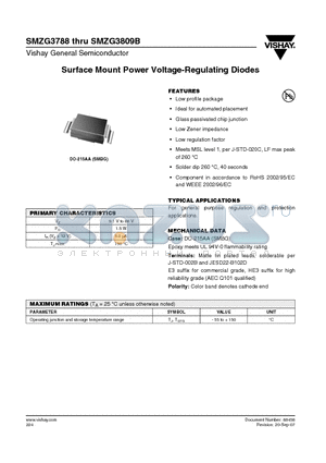 SMZG3788 datasheet - Surface Mount Power Voltage-Regulating Diodes