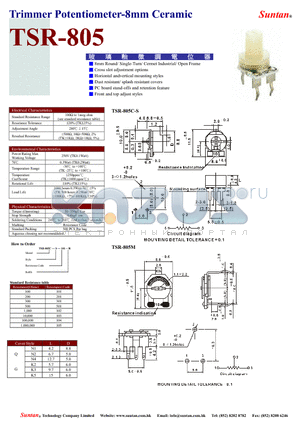 TSR-805 datasheet - Trimmer Potentiometer-8mm Ceramic