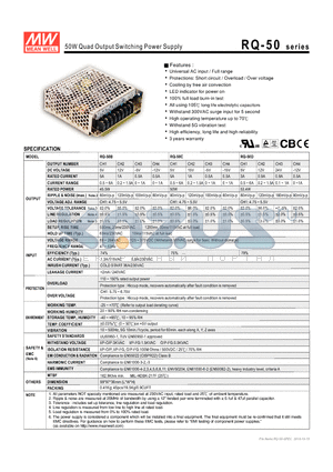 RQ-50 datasheet - 50W Quad Output Switching Power Supply