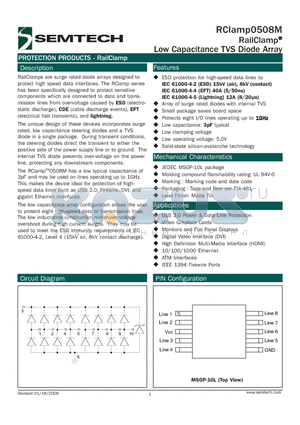 RCLAMP0508M.TBT datasheet - RailClamp^ Low Capacitance TVS Diode Array