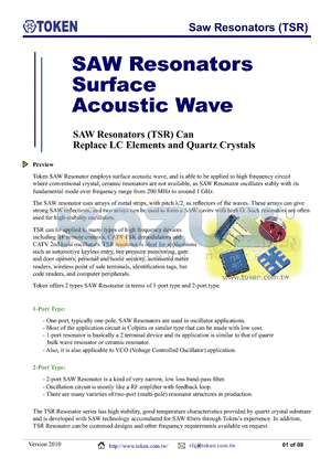 TSR217D25-D1 datasheet - One Port Resonators