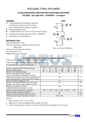 PG108RS datasheet - GLASS PASSIVATED JUNCTION FAST SWITCHING RECTIFIER