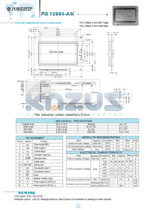 PG12864-A datasheet - OUTLINE DIMENSION & BLOCK DIAGRAM