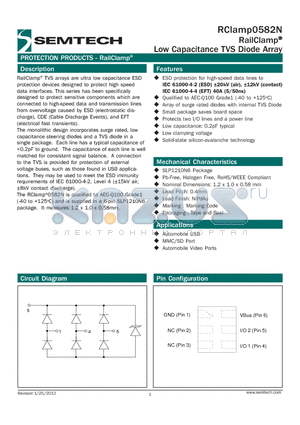 RCLAMP0582N datasheet - RailClamp^ Low Capacitance TVS Diode Array