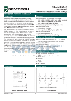 RCLAMP0544T datasheet - RailClamp^ Ultra Low Capacitance TVS Arrays