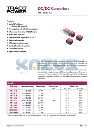 TSR1-2412 datasheet - DC/DC Converters