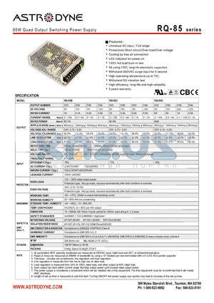RQ-85B datasheet - 85W Quad Output Switching Power Supply