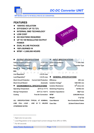 SRS-4805-2 datasheet - DC-DC Converter UNIT 0,5W TO 1W REGULATED DC-DC CONVERTER