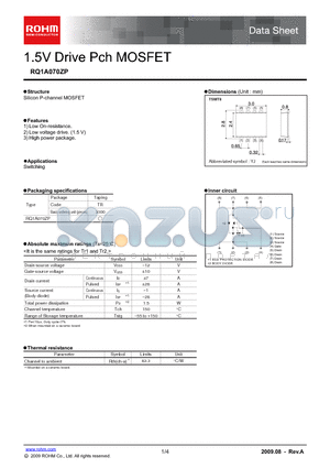 RQ1A070ZP datasheet - 1.5V Drive Pch MOSFET