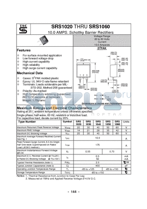 SRS1020 datasheet - 10.0 AMPS. Schottky Barrier Rectifiers