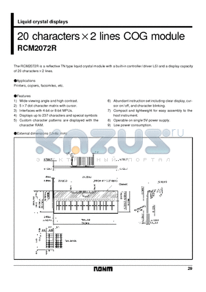 RCM2072R datasheet - 20 characters X 2 lines COG module