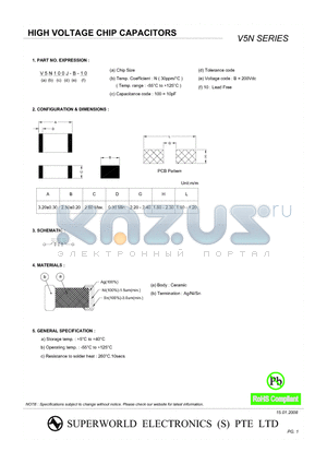 V5N152-B-10 datasheet - HIGH VOLTAGE CHIP CAPACITORS