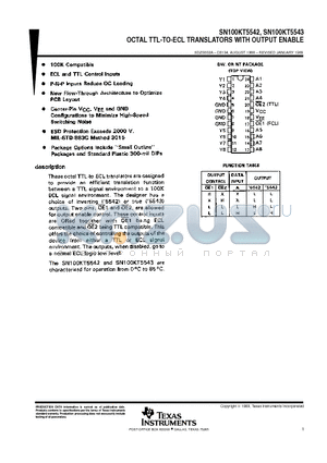 SN100KT5542DW datasheet - OCTAL TTL-TO-ECL TRANSLATORS WITH OUTPUT ENABLE