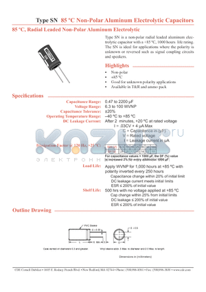 SN100M016ST datasheet - 85 jC Non-Polar Aluminum Electrolytic Capacitors