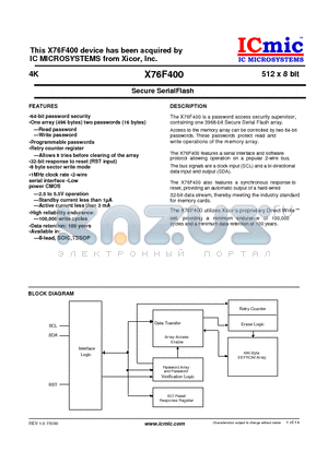 X76F400XGAE datasheet - Secure SerialFlash