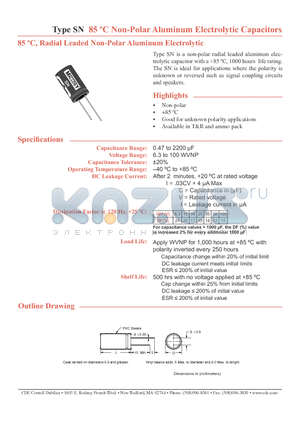 SN101M063ST datasheet - 85 jC Non-Polar Aluminum Electrolytic Capacitors