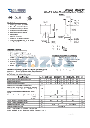 SRS20100 datasheet - 20.0AMPS Surface Mount Schottky Barrier Rectifiers