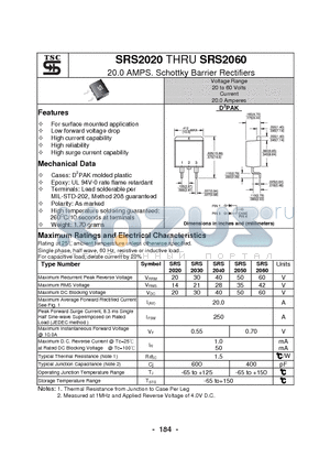SRS2020 datasheet - 20.0 AMPS. Schottky Barrier Rectifiers