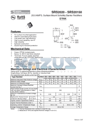 SRS2040 datasheet - 20.0 AMPS. Surface Mount Schottky Barrier Rectifiers