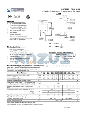 SRS2040 datasheet - 20.0AMPS Surface Mount Schottky Barrier Rectifiers