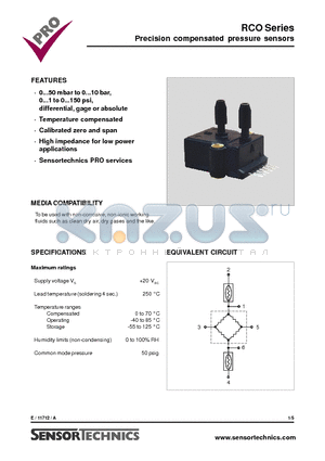 RCOM100D datasheet - Precision compensated pressure sensors