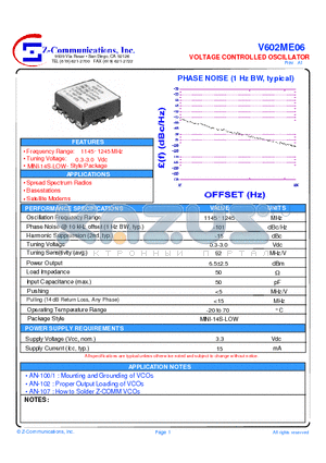 V602ME06 datasheet - VOLTAGE CONTROLLED OSCILLATOR