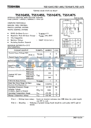 TSS1J47S datasheet - TOSHIBA SOLID STATE AC RELAY