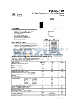 TSS42U datasheet - 0.2Amp Surface Mount Schottky Barrier