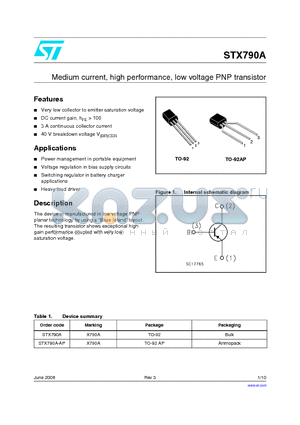 X790A datasheet - Medium current, high performance, low voltage PNP transistor