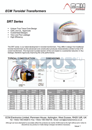 SRT50 datasheet - Toroidal Transformers