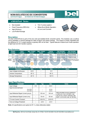 X7AH-01FXX0 datasheet - NON-ISOLATED DC/DC CONVERTERS 3.0 V-5.5 V Input 12 V/0.8 A & 15 V/0.6 A Output
