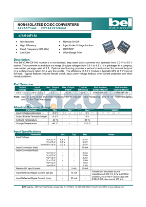 X7AH-03F1A0 datasheet - NON-ISOLATED DC/DC CONVERTERS 3.0 V-5.5 V Input 0.9 V-3.3 V/3 A Output