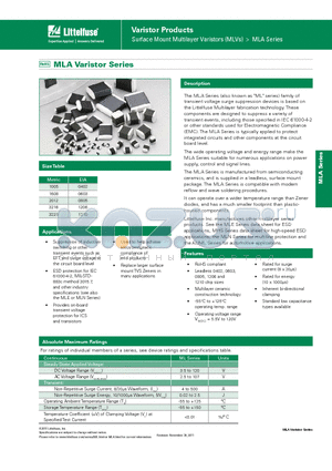 V60MLA1210N datasheet - Surface Mount Multilayer Varistors (MLVs)