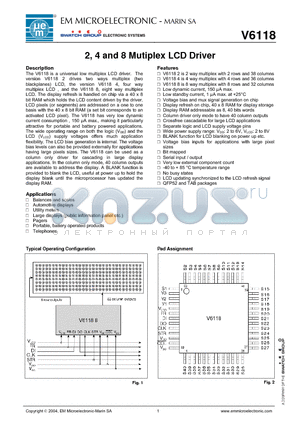 V61182TAB datasheet - 2, 4 and 8 Multiplex LCD Driver