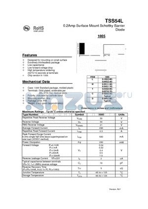 TSS54L datasheet - 0.2Amp Surface Mount Schottky Barrier