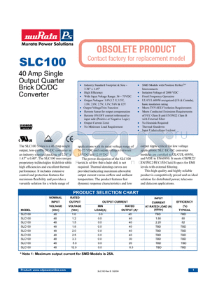 SCL100-9 datasheet - 40 Amp Single Output Quarter Brick DC/DC Converter