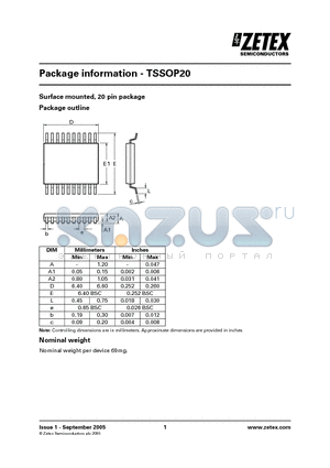 TSSOP20 datasheet - Surface mounted, 20 pin package