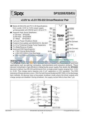 TSSOPSP3220ECY/TR datasheet - 3.0V to 5.5V RS-232 Driver/Receiver Pair