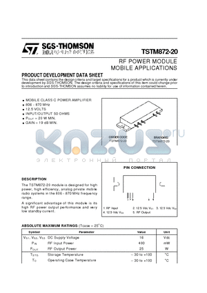 TSTM872-20 datasheet - RF POWER MODULE MOBILE APPLICATIONS