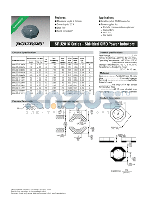 SRU2016 datasheet - Shielded SMD Power Inductors