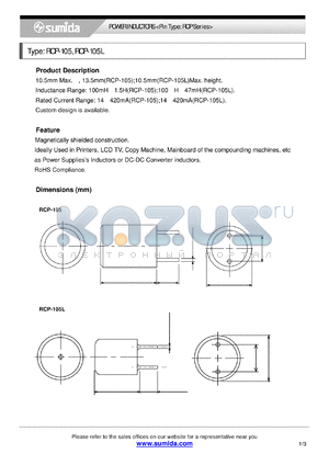 RCP105LNP-181K datasheet - POWER INDUCTORS <Pin Type: RCP Series>