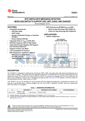 TSU5511 datasheet - SP3T SWITCH WITH IMPEDANCE DETECTION MICRO-USB SWITCH TO SUPPORT USB, UART, AUDIO, AND CHARGER