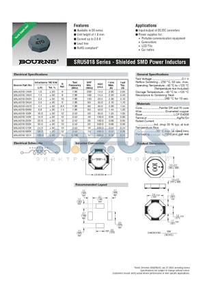 SRU5018 datasheet - Shielded SMD Power Inductors